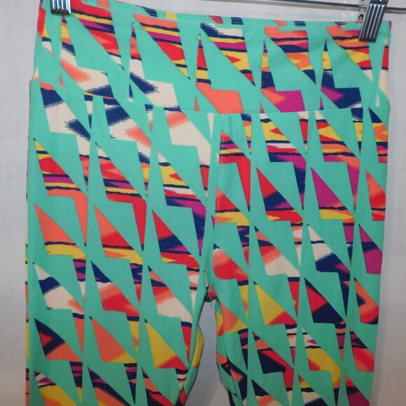 LuLaroe Teal Multicolour Zig Zag Pattern Print Womens Leggings OS size 2 -10 - Picture 6 of 7